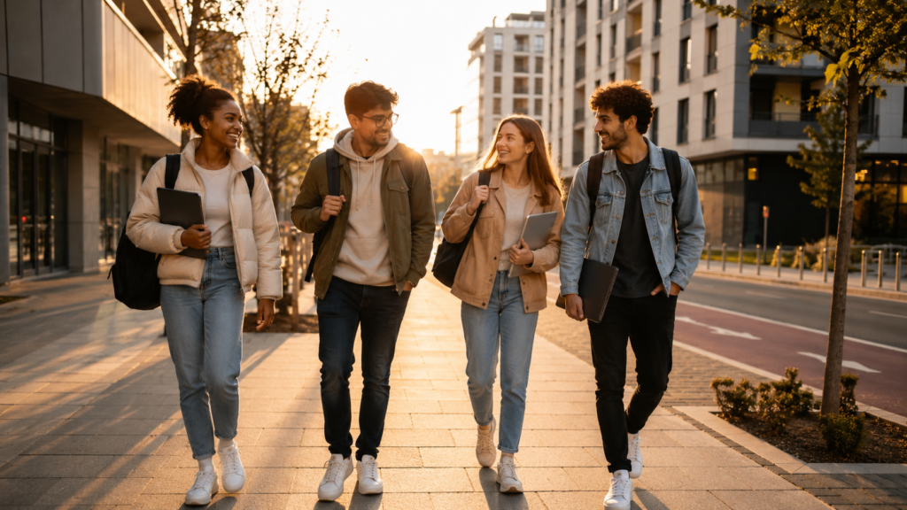 studenci Erasmus spacerujący po europejskim mieście - życie studenckie w Lublinie